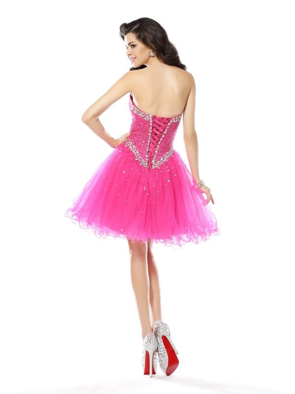 A-Line/Princess Homecoming Dresses Jaylah Satin Cocktail Sweetheart Beading Sleeveless Short Dresses