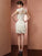 Sheath/Column High Neck Short Sleeves Mildred Satin Homecoming Dresses Short