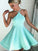 Eve Satin Homecoming Dresses A-Line/Princess Halter Sleeveless Pleated Short/Mini Dresses