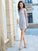 Lucy Homecoming Dresses Satin Sheath/Column Jewel Short Sleeves Beading Short/Mini Dresses