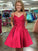 A-Line/Princess Bowknot Spaghetti Straps Homecoming Dresses Satin Marina Sleeveless Short/Mini Dresses