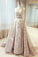 Gorgeous Round Neck Sleeveless Lace Prom Dresses Sweep Train with Appliques